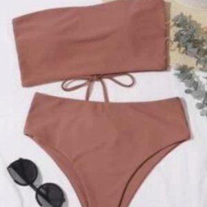 Lace-up Back Bandeau High Waisted Bikini Swimsuit